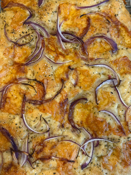 LIMITED EDITION: Onion, Cheddar & Swiss Cheese Focaccia